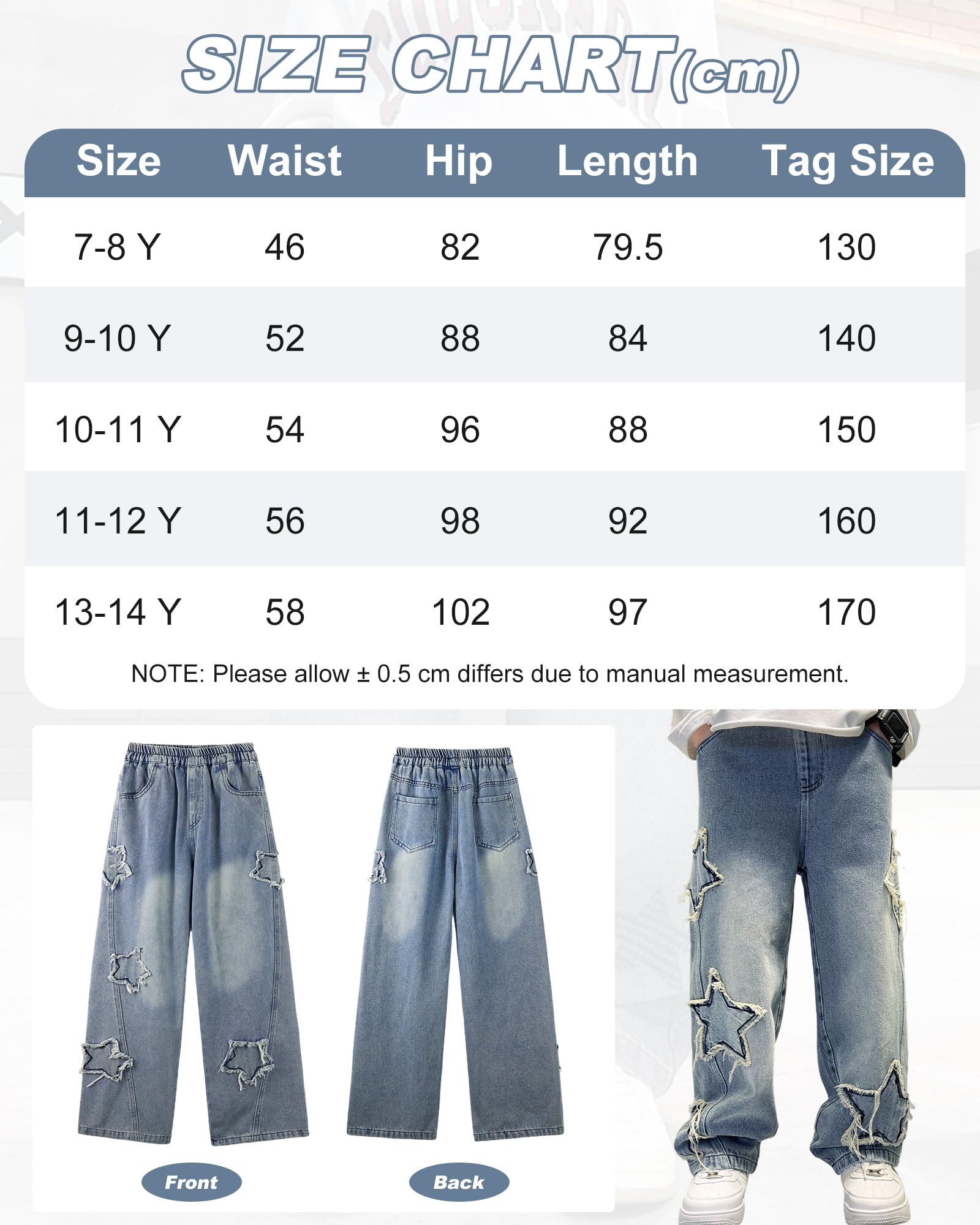 Rolanko Pantaloni Cargo Larghi per Ragazzi Jeans Bootleg Skater Elasticizzati in Vita con Tasche Multiple Pantaloni Denim Vintage Streetwear per Bambini