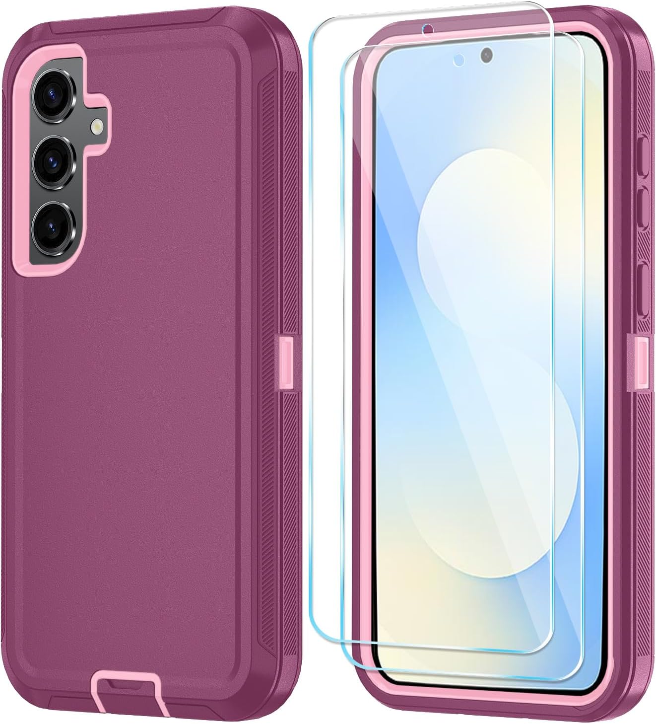 ONOLA Phone Case for Samsung Galaxy S25 FE Case with HD Screen Protector, Heavy Duty Shockproof & Dropproof 3-Layer Cover Phone Case for Galaxy S25 FE 6.7”,WineRedPink