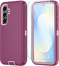 ONOLA Phone Case for Samsung Galaxy S25 FE Case with HD Screen Protector, Heavy Duty Shockproof & Dropproof 3-Layer Cover Phone Case for Galaxy S25 FE 6.7'',WineRedPink