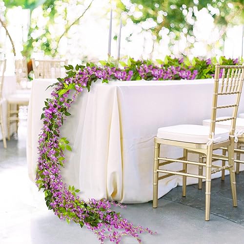 Miniatura 7 de Fomlily Paquete de 4 guirnaldas de flores de glicina artificial flores de 66 pieshebra viñas de seda flores colgantes para boda arco fiesta