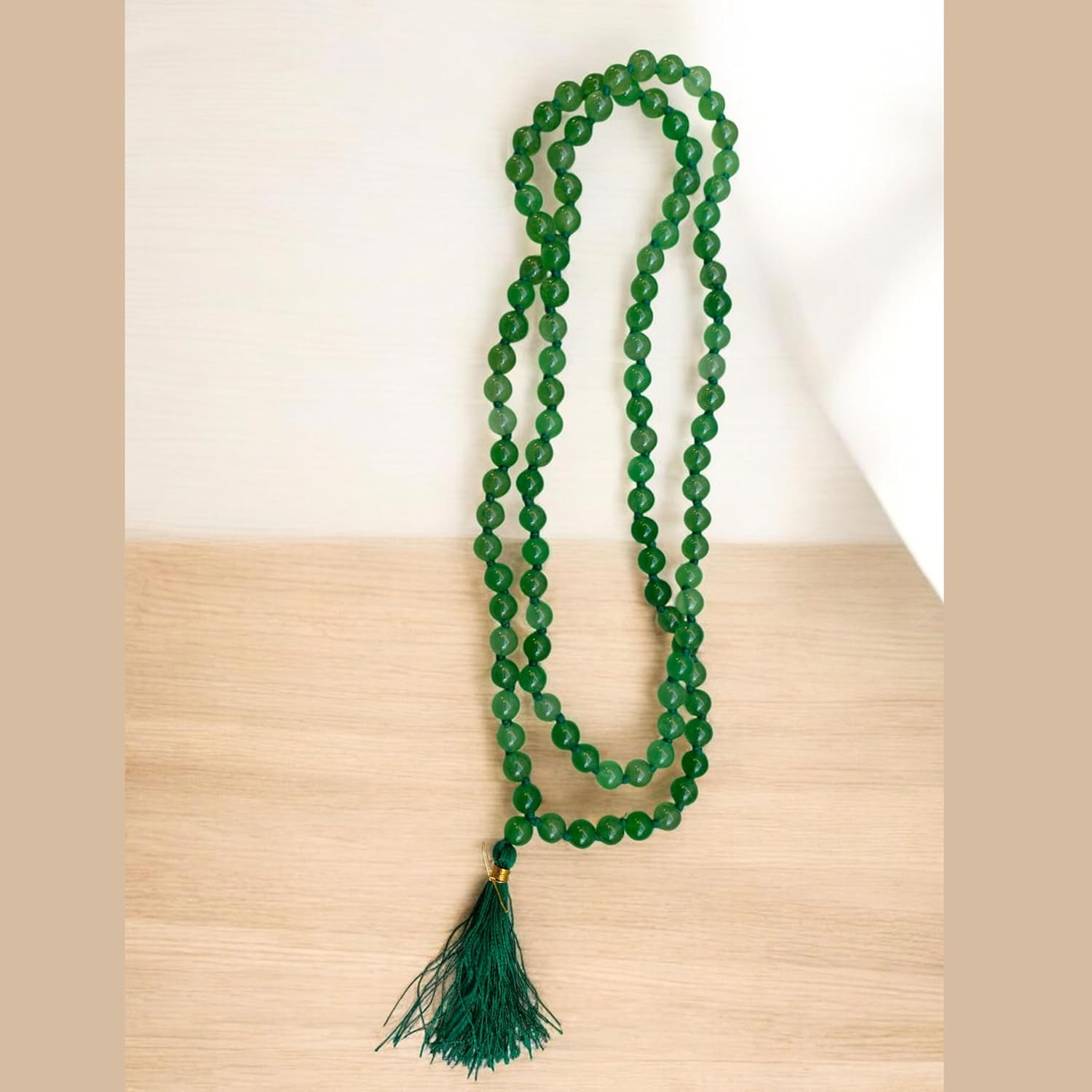 Green Agate Japa Mala 108 Beads Necklace – Handcrafted Natural Gemstone Knotted Rosary for Meditation, Mantra Chanting, Yoga, Mindfulness & Puja | Prayer Mala Bracelet for Men & Women
