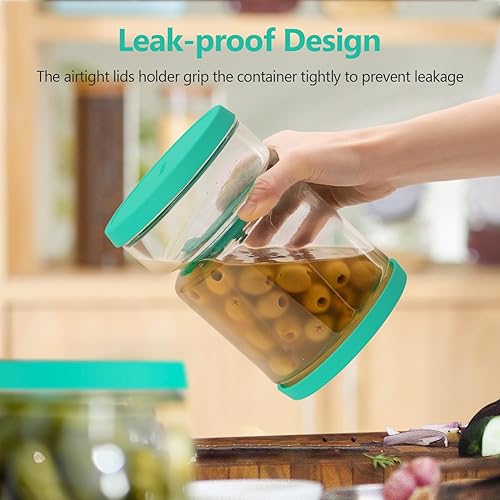 Miniatura 5 de ForTidy Tarro de cristal para pepinillos con colador abatible, recipiente hermético de oliva con tapas de silicona, tarro de reloj de arena versátil