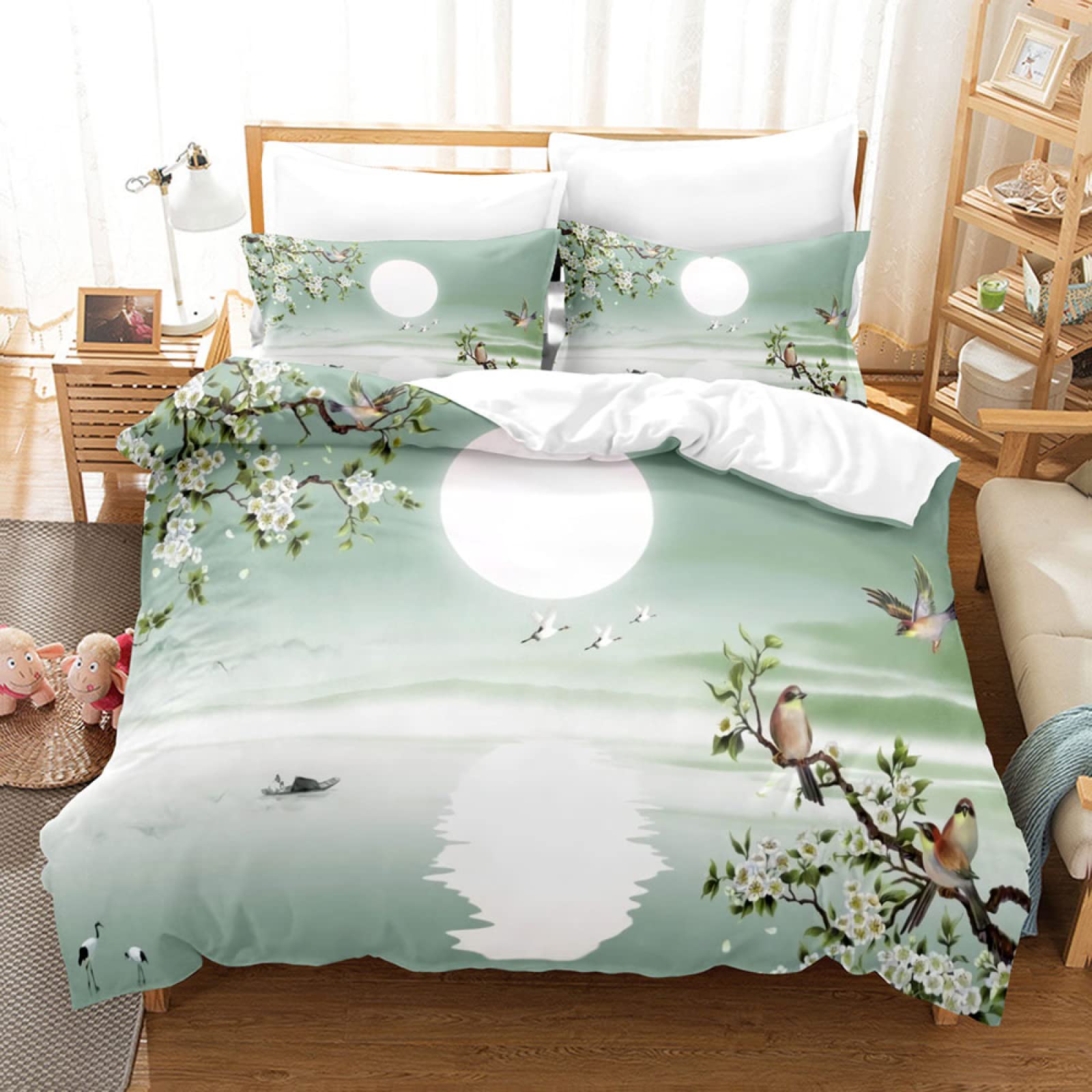 Linge de lit fermeture éclair 200x200 avec housse de couette lune et taies d'oreiller