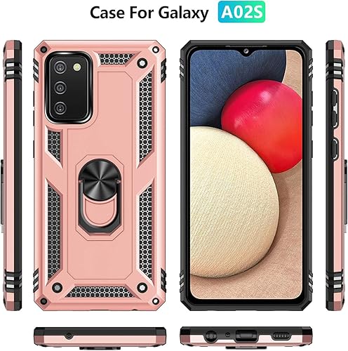 Miniatura 2 de Carcasa de grado militar para Samsung Galaxy A02S, anillo giratorio de metal 360 con soporte de soporte, armadura resistente a prueba de golpes para