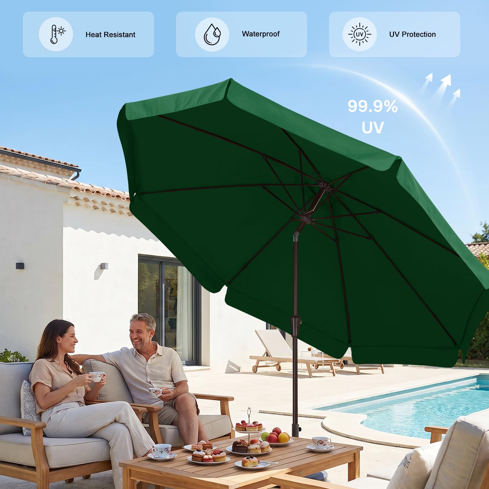 ABCCANOPY 10ft Scalloped Patio Umbrella, Outdoor Table Umbrella with Tilt and Crank, Fiberglass Ribs Deck Umbrella for Patio, Pool, Garden, Picnic (Green) : Patio, Lawn & Garden