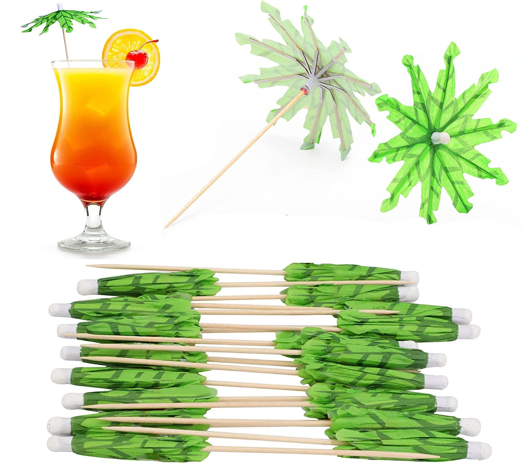 Bobozhong Green Cocktail Drink Umbrella,50Pcs Paper Umbrella Sticks Drink Umbrellas Cocktail Picks Umbrella Toothpicks Handmade Cocktail Parasol Sticks Cupcake Toothpicks For Party Decoration(Coconut Palm Tree)