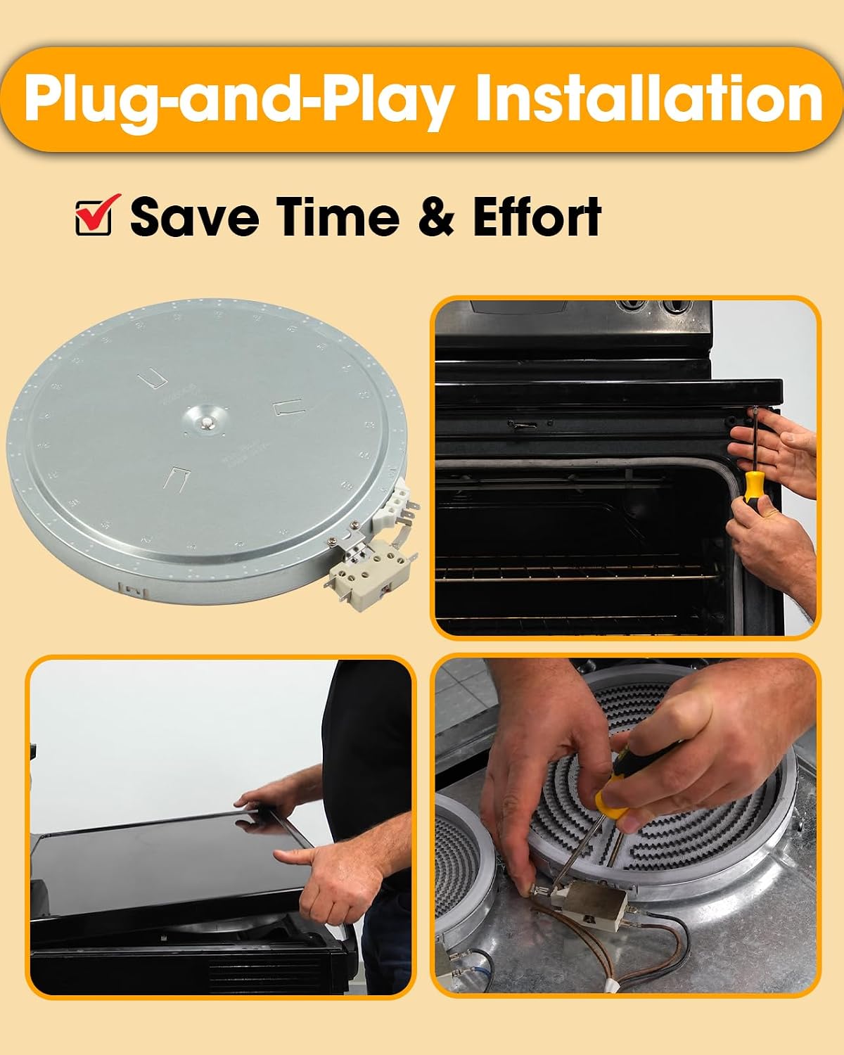 12Inch Range Oven Dual Radiant Surface Element Heater Replace W10189281 MEE64284901 DG47-00056A Fit for Whirlpool GE Maytag Samsung LG Stoves, 1900W 9"/3000W 12" Stove Burner