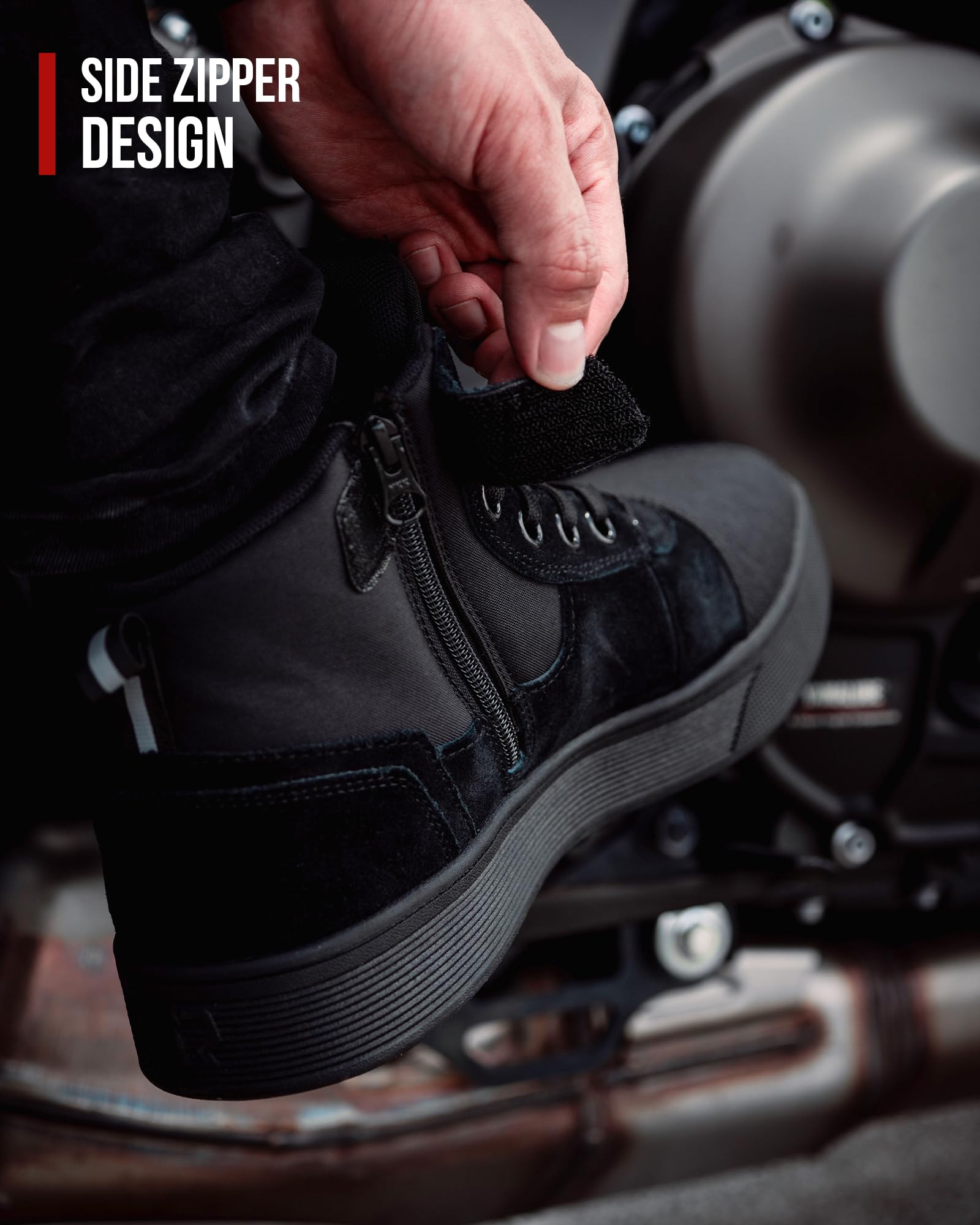RIDEIRON Motorradschuhe Herren Damen Motorradstiefel CE-geprüft,rutschfeste,verstärkte verdickte Sohle, wasserdicht atmungsaktiv bequem mit seitlichen Reißverschlüssen und Knöchelstütze Schwarz 43