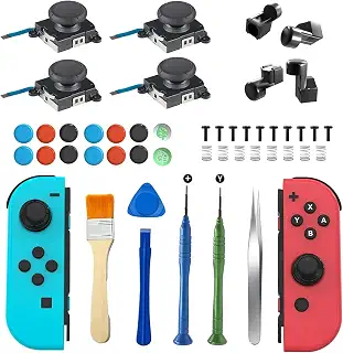 ジョイコン 修理、OLCLSS Switch/Switch Lite/有機elモデル用48 in 1修理セット【日本語取扱説明書付】-ジョイコン コントロール 右／左、3Dセンサーアナログジョイスティック 4個入、親指キャップ14個付き- Joycon修理キット