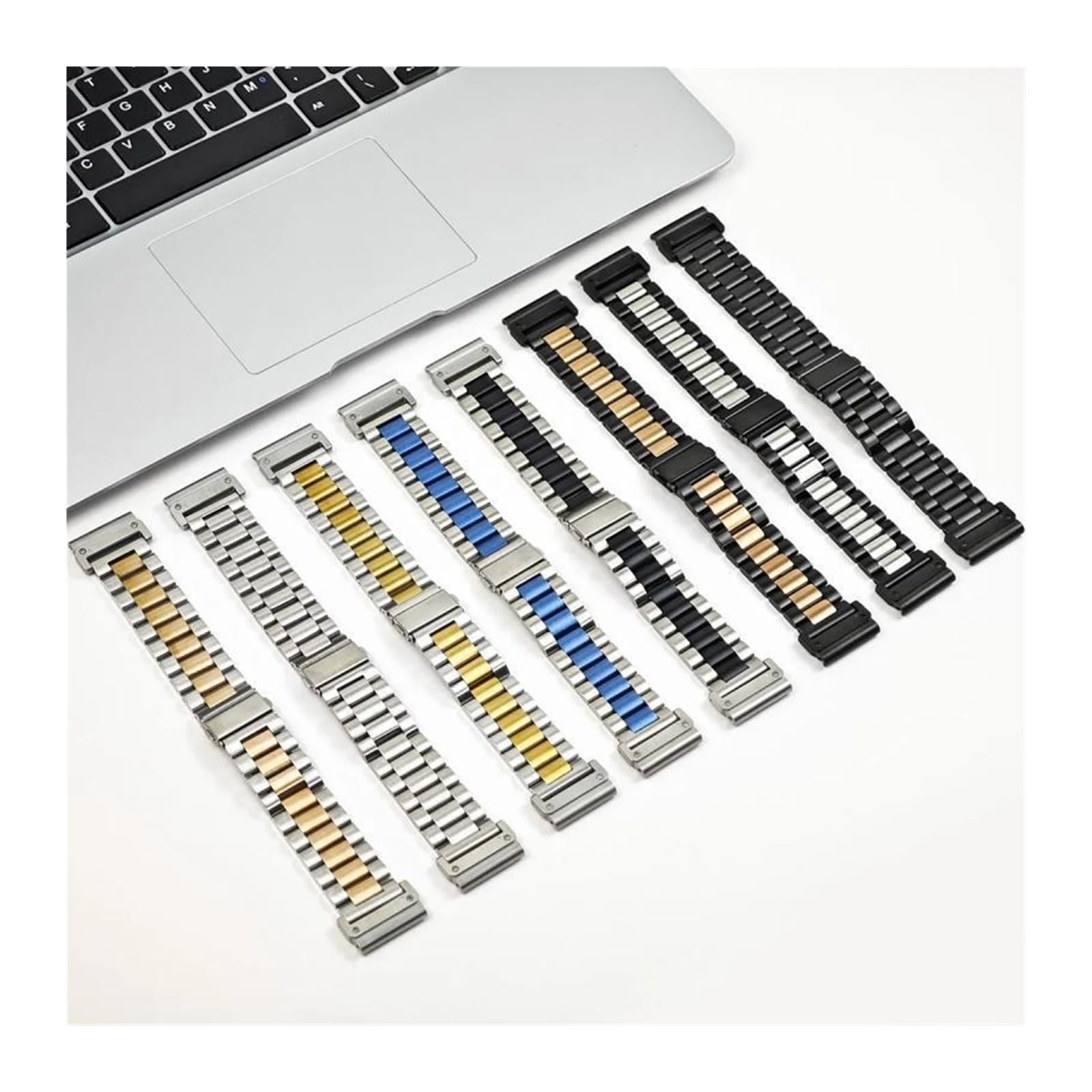 Bracelets de montre en acier inoxydable massif 22 mm 26 mm pour Garmin Fenix 8 51 mm 47 mm/7/6/5/Tactix 7/3HR (noir argenté, pour Fenix8 51 mm)