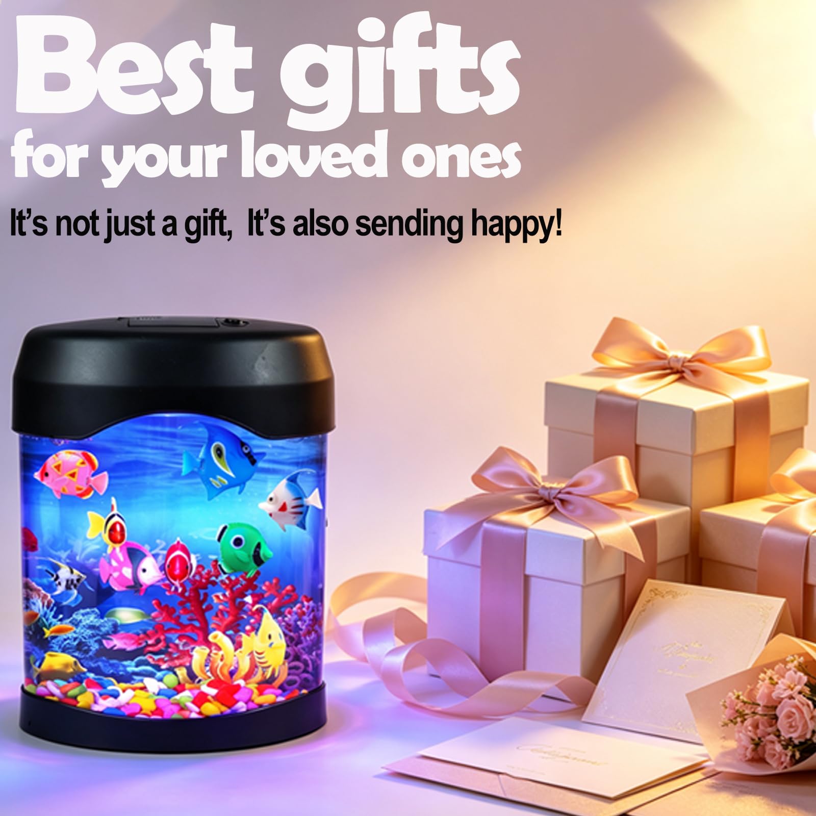 Veilleuse pour aquarium avec 6 couleurs changeantes et 8 faux poissons