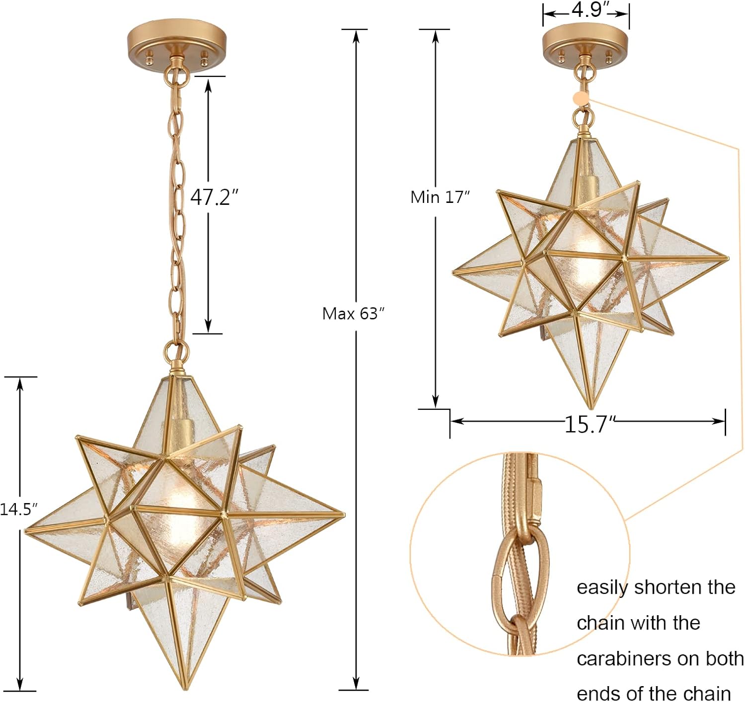 Geometric Gold Seeded Glass Star Pendant Light