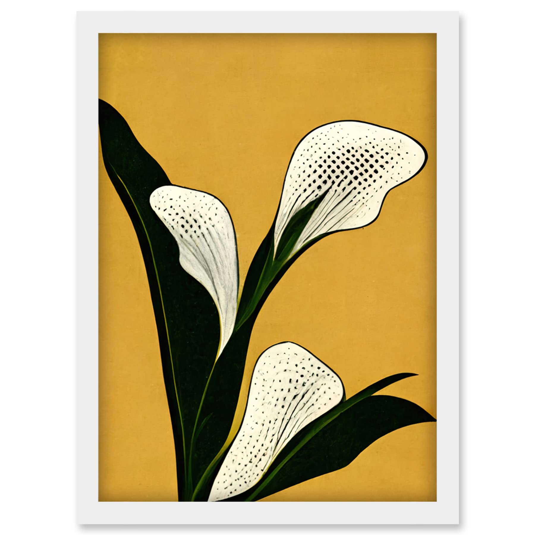 Doppelganger33 LTD Art Deco Pop Art White Calla Lily Flower Plant Artwork Framed Wall Art Print A4