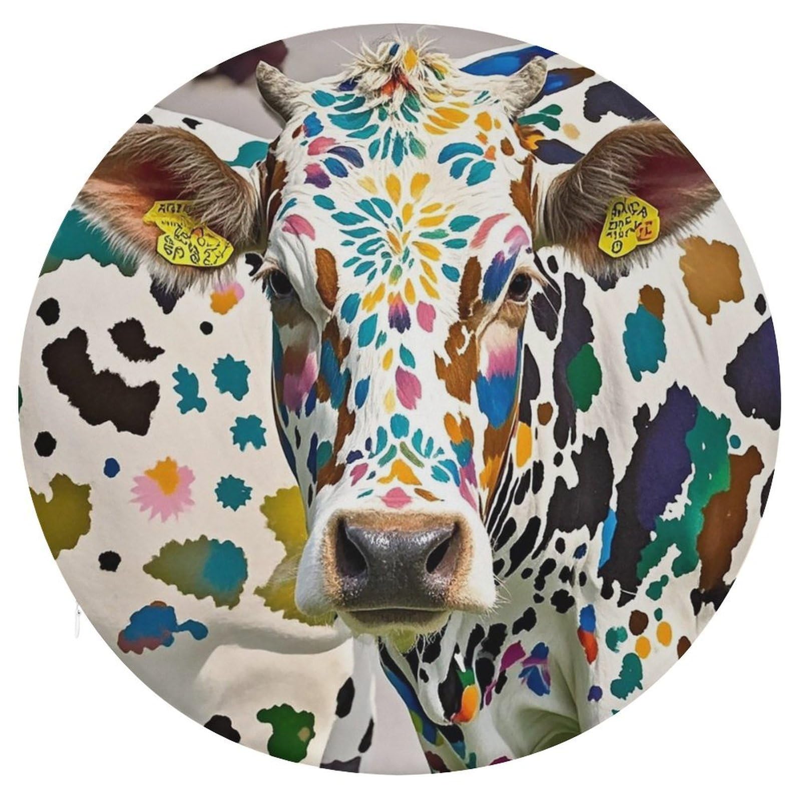 FekiLoot Cow Spot Chair Cushion Round Memory Foam Seat Cushion Soft Circle Chair Pad with Removable Cover Fashion Decorative Stool Pad for Bedroom Sofa Kitchen Office 15.3" X 15.3"