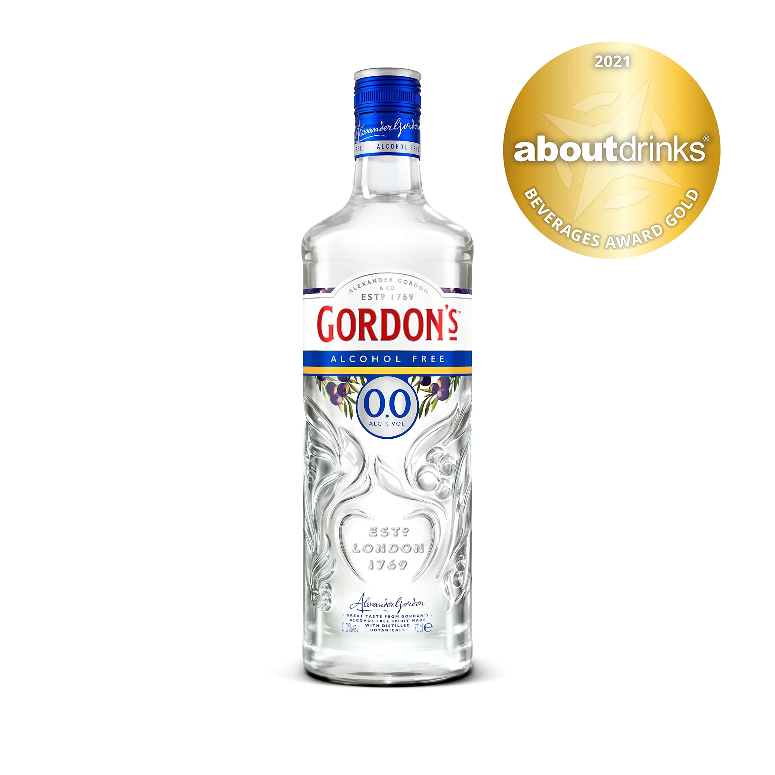 Gordon's 0,0% Alkoholfrei, Erfrischende Nichtalkoholische Gin-Alternative, Mixempfehlung mit Tonic Water, Kalorienfrei & Zuckerfrei, für Sommerabende, 700 ml