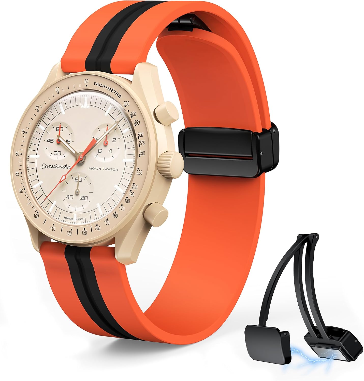 Stanchev Magnetic Clasp Strap for Omega x Swatch MoonSwatch Watch, 20mm Color Blocking Silicone Strap for Swatch Omega Speedmaster, Quick Release Replacement Strap for Moonswatch Men Women