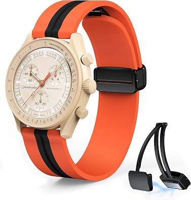Stanchev Magnetic Clasp Strap for Omega x Swatch MoonSwatch Watch, 20mm Color Blocking Silicone Strap for Swatch Omega Speedmaster, Quick Release Replacement Strap for Moonswatch Men Women