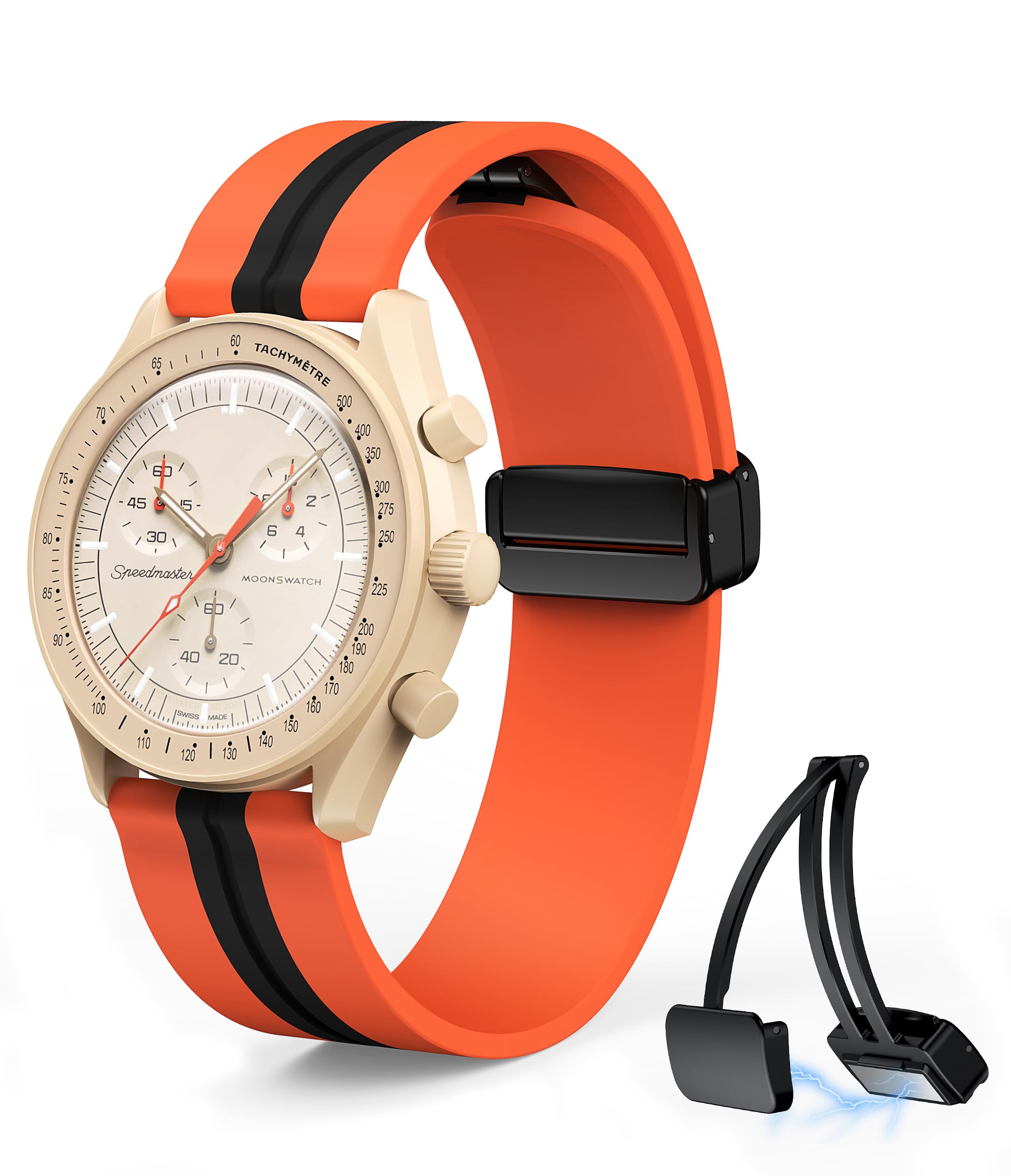 StanchevStrap for Omega x Swatch MoonSwatch,20mm Soft Silicone Quick Release Magnetic Buckle Waterproof Replacement Strap for Swatch Omega Men Women