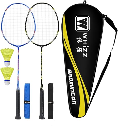 Miniatura 1 de Whizz - Juego de 2 raquetas de bádminton para juegos recreativos, raqueta para principiantes, incluye 2 pájaros de nailon, 2 cintas de agarre