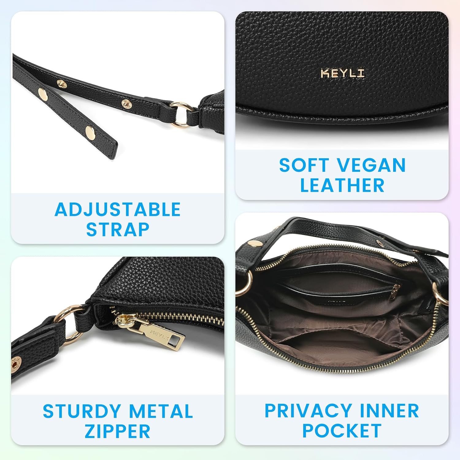 Keyli Shoulder Bag for Women Stylish Casual Clutch Purses for Women 3 Ways Adjust Strap Hobo Handbags with Zip Closure - Image 6