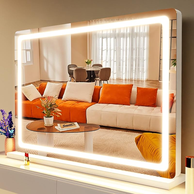 Espelho para maquiagem Gvnkvn com iluminação LED, 81,28 cm x 60,96 cm, ampliação 10X, porta USB e 3 modos de luz, branco