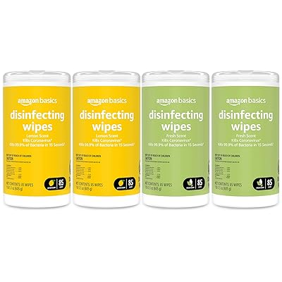 Amazon Basics Disinfecting Wipes, Lemon & Fresh Scent, Sanitizes/Cleans/Disinfects/Deodorizes, 255 Count (3 Packs of 85)