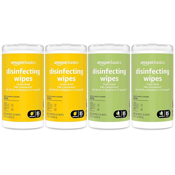 Amazon Basics Disinfecting Wipes, Lemon & Fresh Scent, Sanitizes/Cleans/Disinfects/Deodorizes, 255 Count (3 Packs of 85)