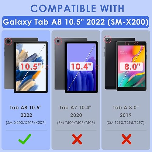 Miniatura 2 de DETUOSI Funda para Samsung Galaxy Tab A8 de 10.5 pulgadas 2022 (SM-X200X205X207) con correa para el hombro, 3 capas híbridas resistentes a prueba de