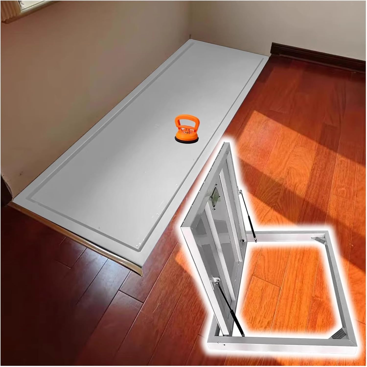 Recessed Floor Access Hatch for Wood, Tiled, or Marble Floors, Heavy-Duty Steel Construction, Discreet Entry Solution for Basement Crawl Spaces and Wine Cellars