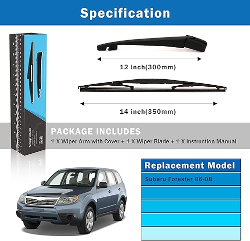 Miniatura 5 de WTI Juego de limpiaparabrisas trasero compatible con Subaru Forester 2006-2008, kit de limpiaparabrisas trasero, accesorios de repuesto para