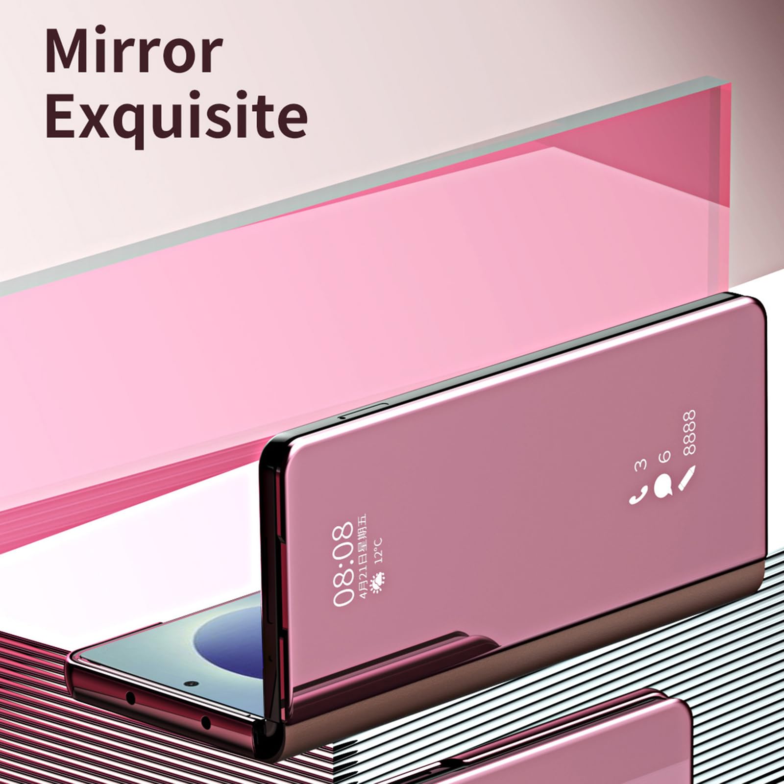 Ribaltabile Custodia per Samsung Galaxy Z Fold 8 Ultra, Chiaro Finestra | Chiusura Magnetica Placcatura Specchio Pelle Cover con Funzione Supporto Caso,Argento,Fold 8 Ultra