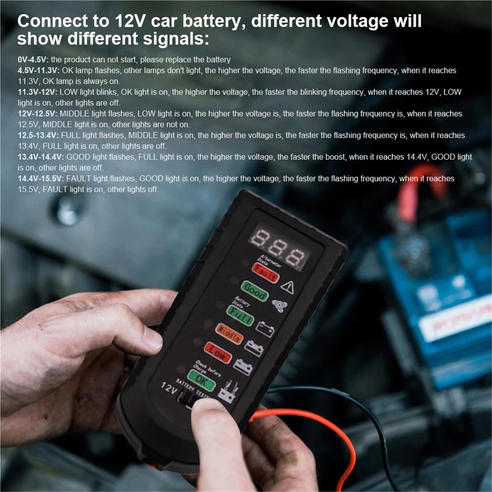 12V 24V Tester akumulatora samochodowego Tester alternatora 6 wskaźników LED Analizator akumulatora samochodowego do testowania stanu akumulatora, Tester Baterii