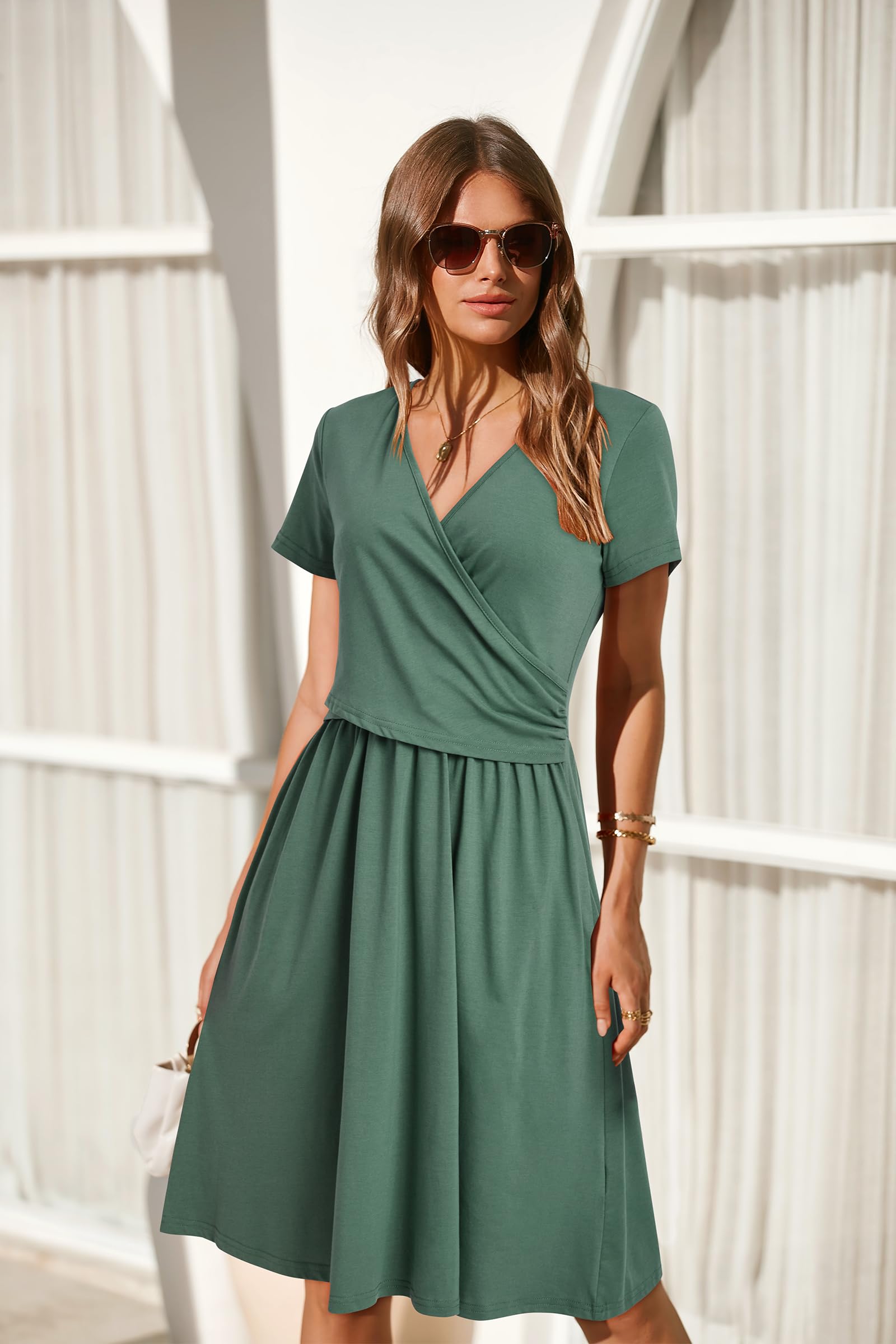 OUGES Damen 2026 Sommer Stillkleid Split Midi Ärmellos Umstandskleid Lässiges Scoop Neck Umstandsmode