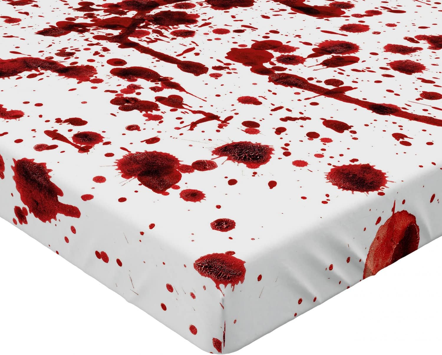 Ambesonne Horror Fitted Sheet, Splashes of Blood Grunge Style Bloodstain Horror Scary Zombie Halloween Themed Print, Bed Cover with All-Round Elastic Deep Pocket for Comfort, King Size, Scarlet White