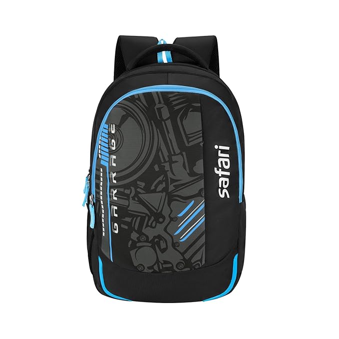 Safari Torque 37L Casual Printed Backpack, 3 compartments, bottle holder, Front pocket, school bag for boys and girls, college bag, office bag, travel bag for men and women, Color- Black