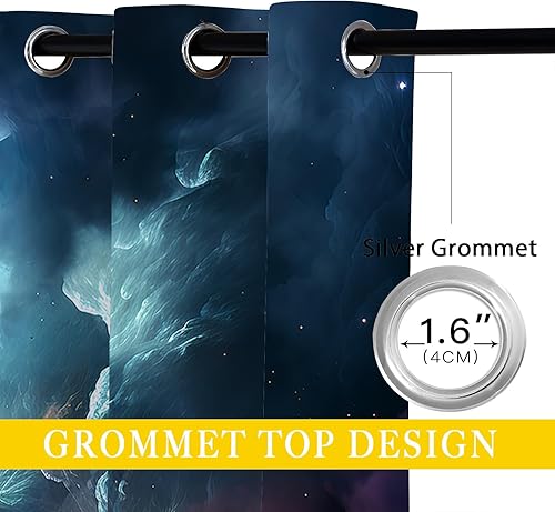 Miniatura 4 de Cortinas opacas con diseño de galaxia para niñas y niños, decoración del hogar, agujero negro, universo espacial, nebulosa espacial, con ojales