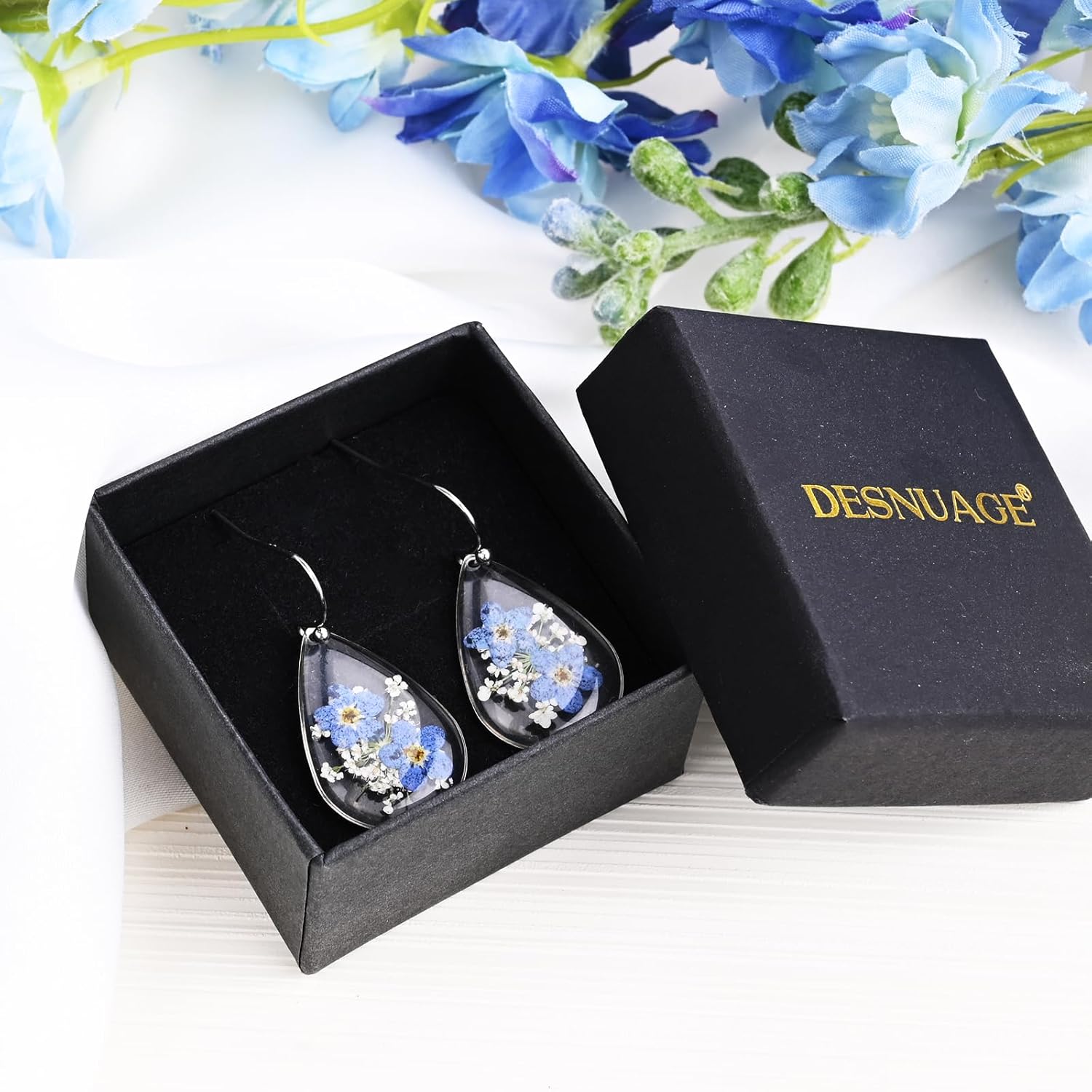 Forget Me Not Handmade Pressed Flower Earrings Sterling Silver Earrings for Women Drop Dangle Earrings Resin Dry Flower Earrings for Women Trendy - Image 7