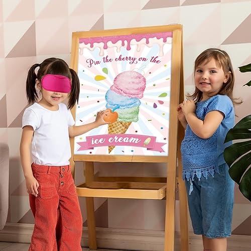Miniatura 4 de Hooqict Pin The Cherry On The Ice Cream Game Juegos de fiesta de cumpleaños para niños, decoración de fiesta temática de helado, suministros para