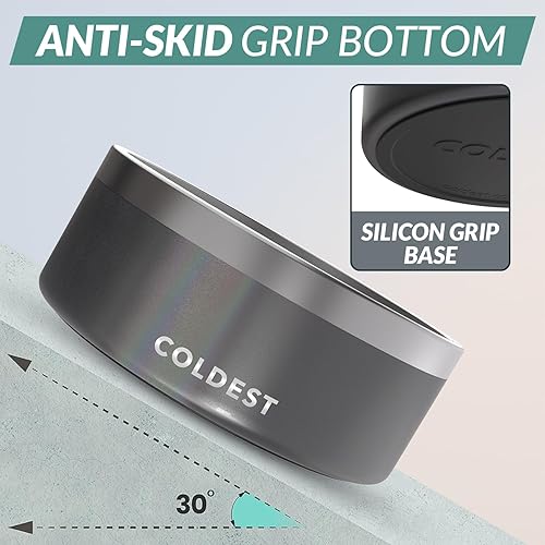 Vista 467 de Coldest Cuenco de metal antioxidante, antideslizante, 3 capas aisladas, acero inoxidable, perro, gato, mascota, antiderrames, sólido, para agua