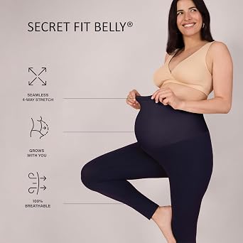Motherhood Maternity Women's Essential Stretch Cotton Lounge Full Length Secret Fit Over the Belly Pregnancy Leggings