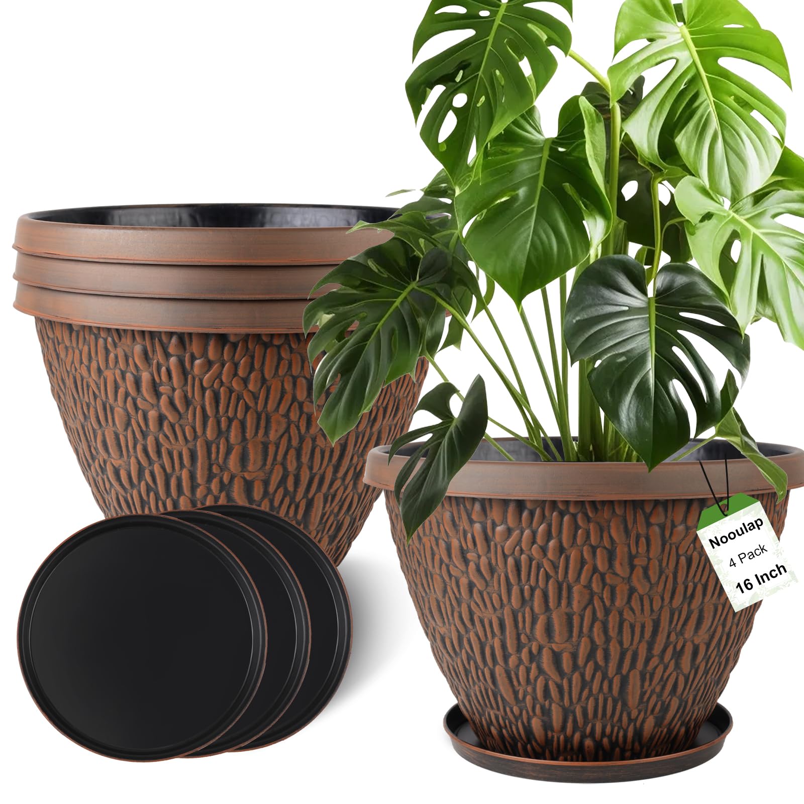 Nooulap 16 inch plastic pot 4 pack