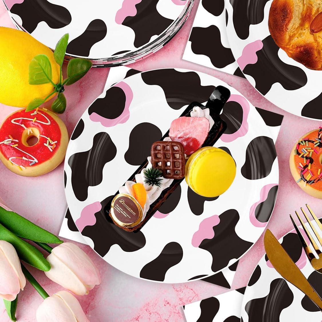 40pcs Pink Cow Print Party Plates Napkins Cowgirl Birthday Paper Plates For Western Cowgirl Tableware Decorations Back Country Farm Themed Party Supplies… (40)