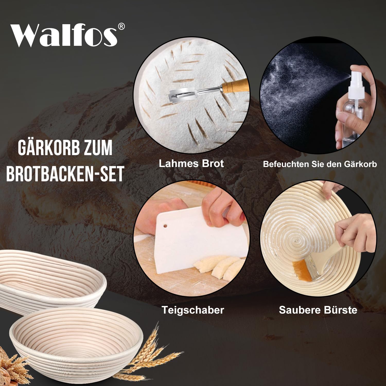 Walfos Panier En Osier De Fermentation En Rotin Naturel, Baguette De Campagne, Pain ançais Walfos Panier En Osier De Fermentation En Rotin Naturel, Baguette De Campagne, Pain ançais