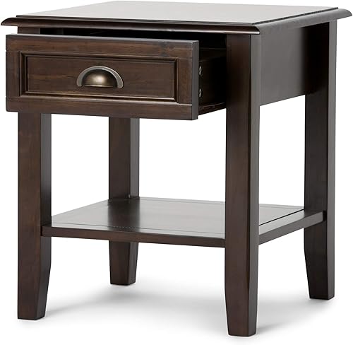 Miniatura 5 de SIMPLIHOME Burlington - Mesa auxiliar cuadrada de transición de madera maciza de 18 pulgadas de ancho en color marrón caoba con almacenamiento, 1
