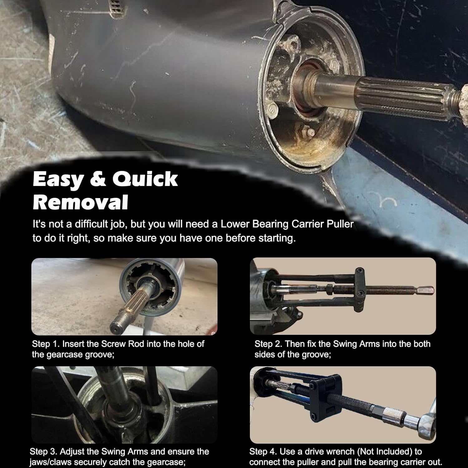 Bonbo Lower Bearing Carrier Puller Fits for Yamaha Johnson Evinrude Mercury Honda Mercruiser, Compatible with Most Gearcase 115hp and Above (Black)