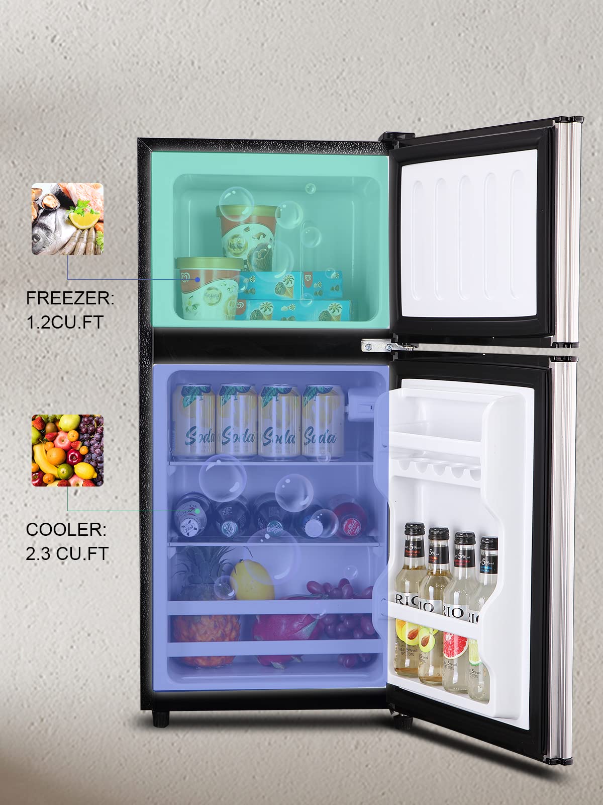 KRIB BLING 3.5 Cu.Ft Mini Fridge With Freezer - Compact Refrigerator For Dorm, Office, Silver