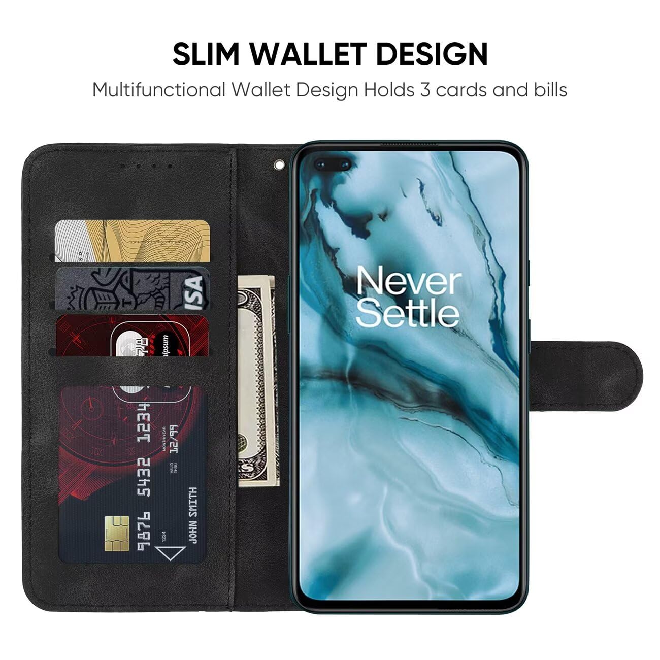Wanyuexes Case for Oneplus Nord Case. Oneplus Nord 5G AC2001 AC2003 Wallet Case with Tempered Glass Screen Protector, Leather Flip Credit Card Holder Stand Phone Cover for Oneplus Nord 5G Black