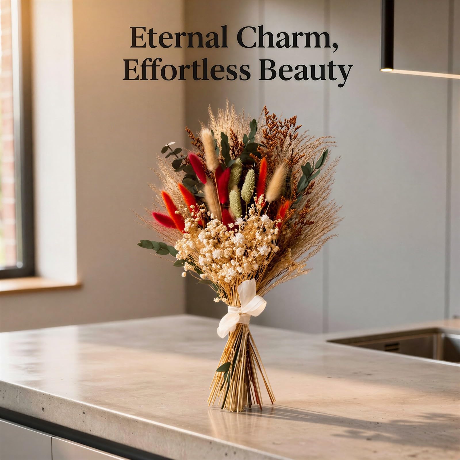 Bouquet de Fleurs séchées Naturelles, 55 tiges avec 10 Herbes variées, Composition Florale préservée Multicolore au Rendu Naturel, 43 cm de Haut, pour déco bohème, Bureau, Salon, Chambre