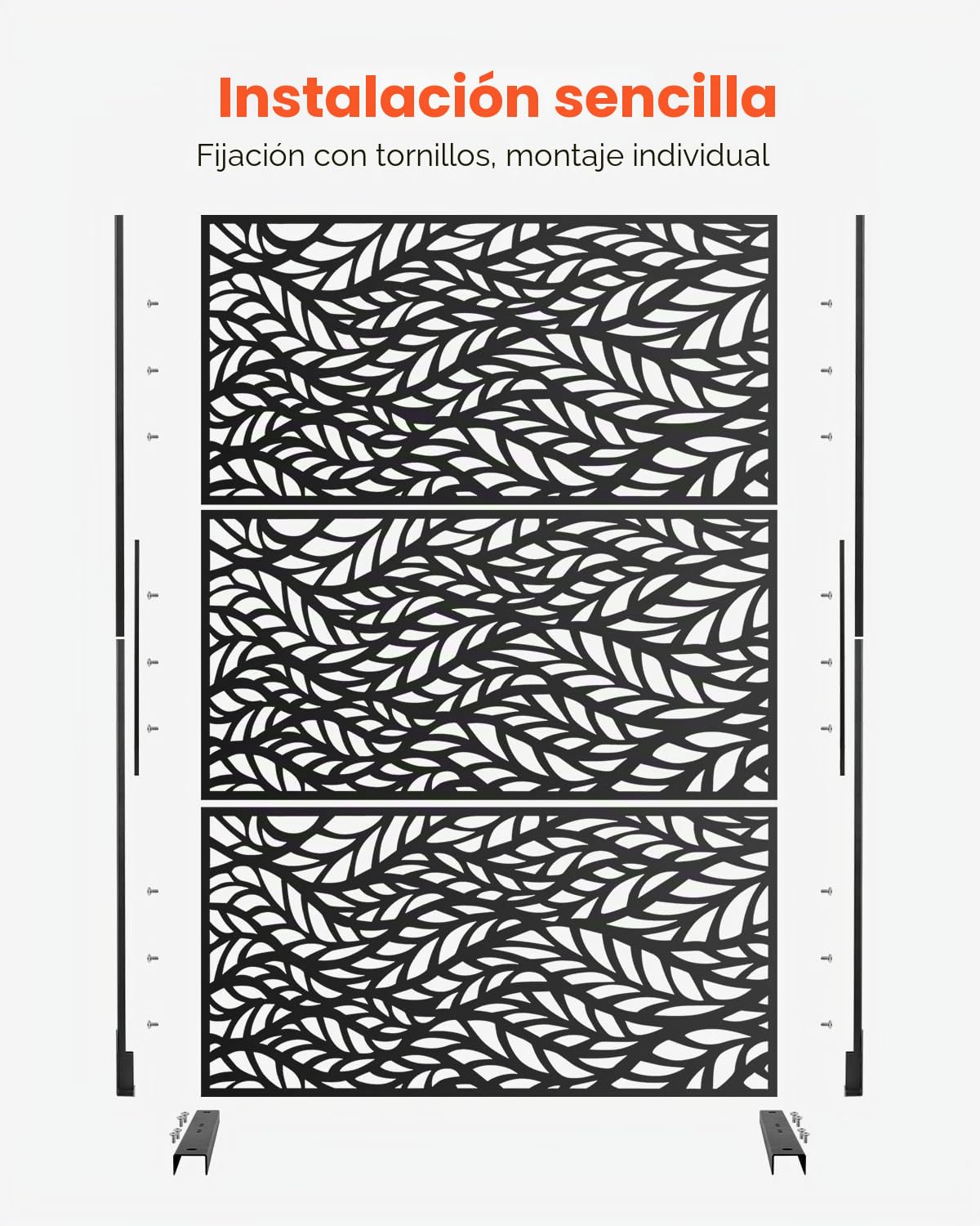 VEVOR Mampara de Privacidad de Metal de 120 x 50,8 x 183 cm con Soporte, Mamparas y Paneles de Privacidad Independiente para Exteriores de 3 Paneles para Jardín, Balcón, Patio, Habitación, Negro