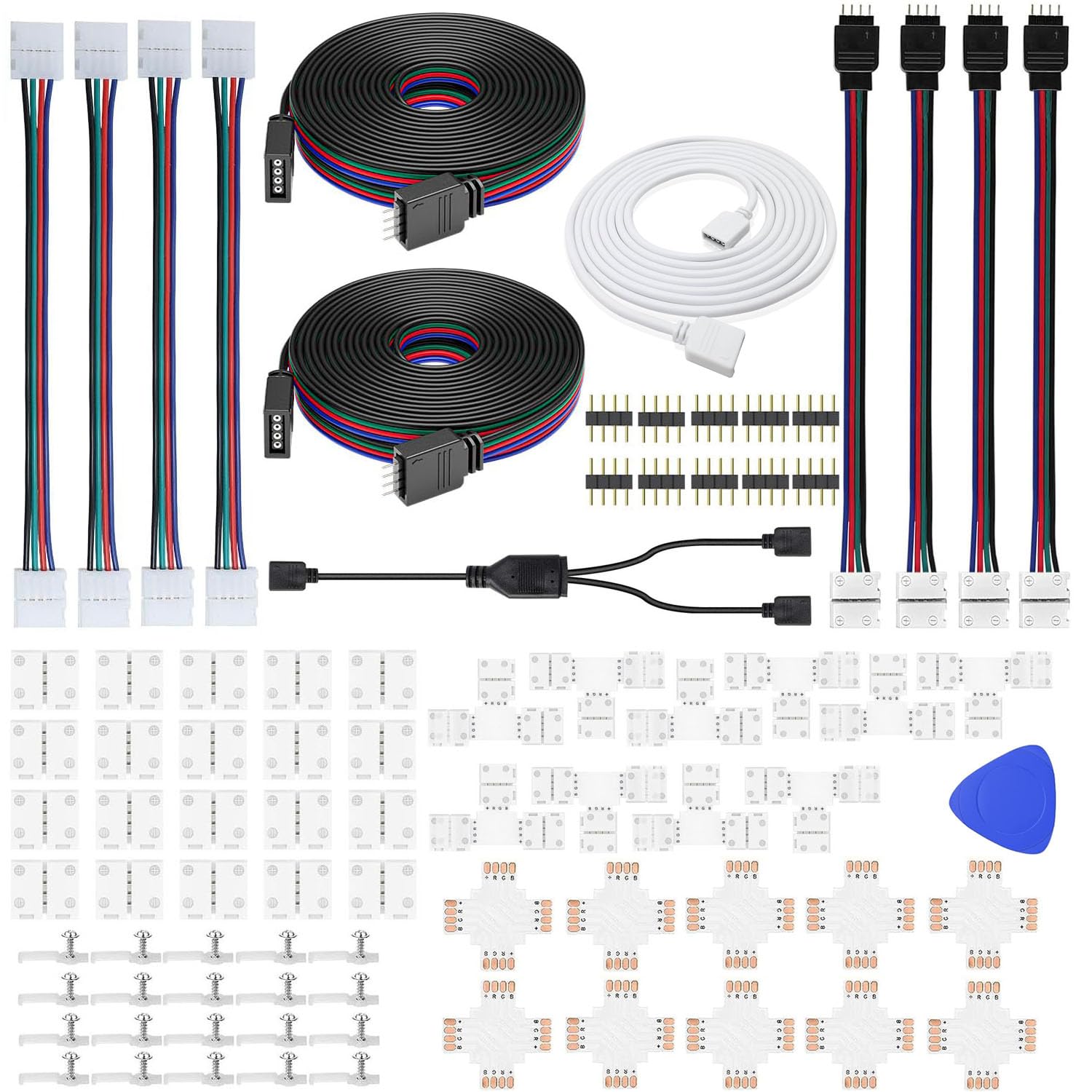 ENQIMAOYI LED Strip Connector 4 Pin 8mm 3528 2835 RGB Rope Light Connector Kit T-Shape/Gapless Solderless LED Adapter,LED Strip Extension Conductor Strip to Power Adaptor